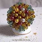 Bague Boutons nacrées avec des facettes, des perles nacrées et des toupies en cristal de Swarovski